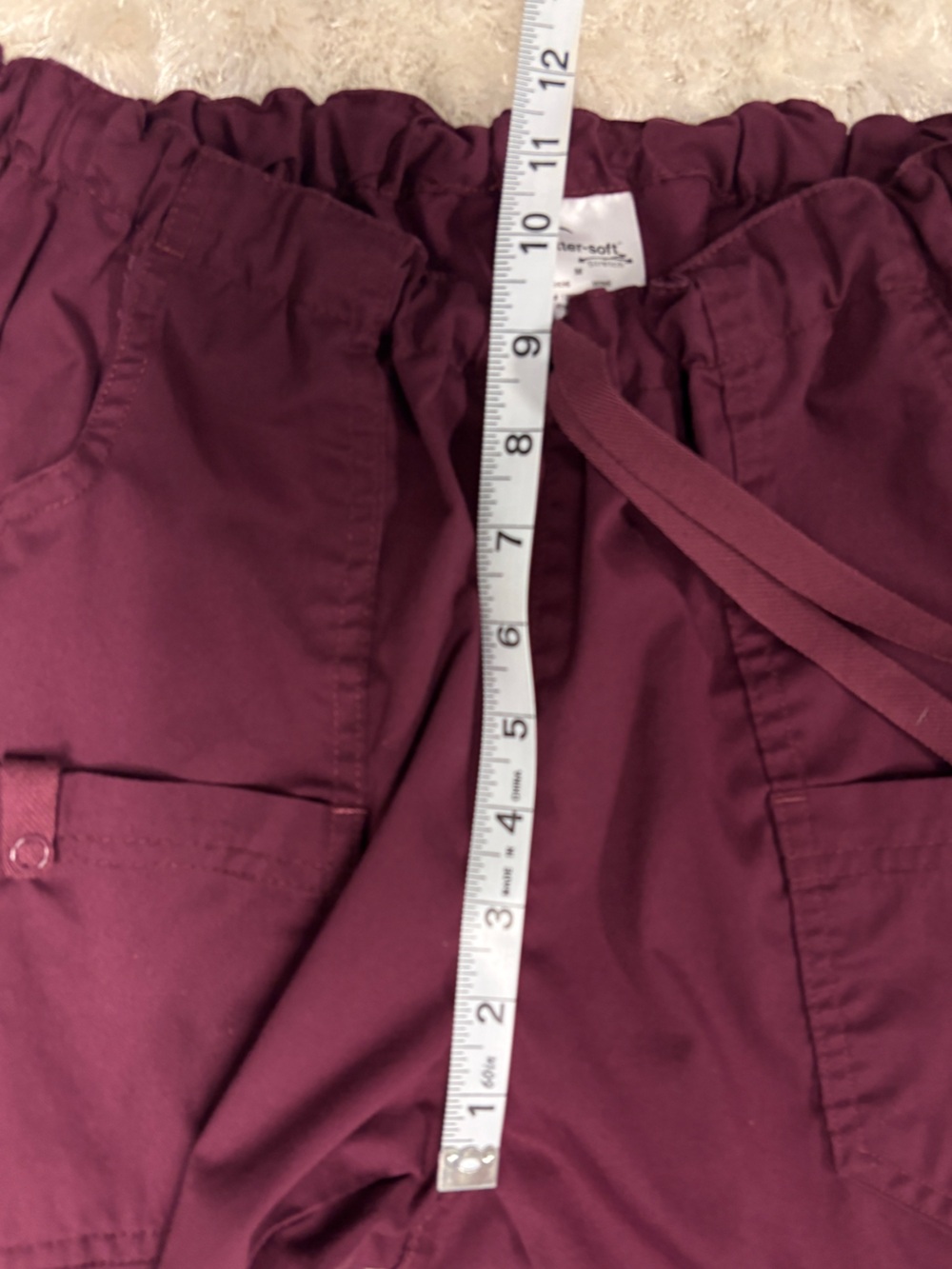 Butter soft 10 pocket Cargo Stretch scrub pants: Burgundy Wine: Drawstring waist - Picture 7 of 12